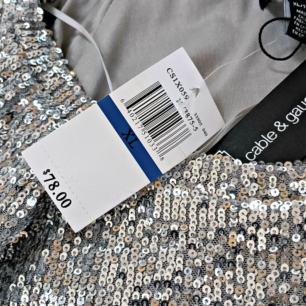 NEW! EXQUISITE SILVER SEQUIN BLOUSE EVENING WEAR - Picture 2 of 4